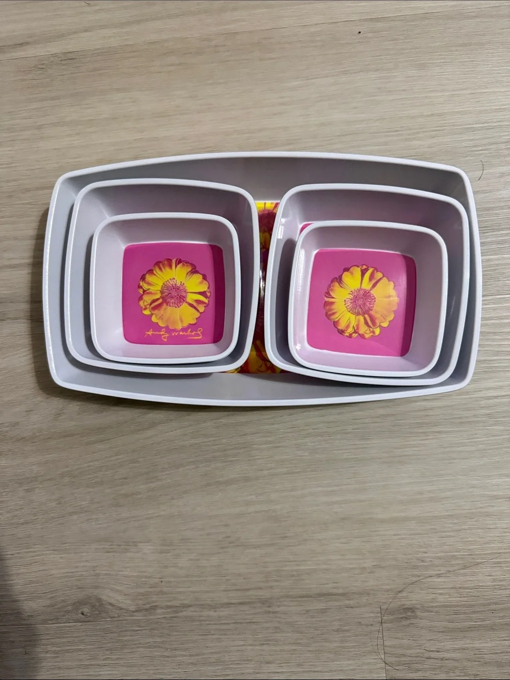 Gold-Lid Party Serving Bowl Set with Pink Floral Trays